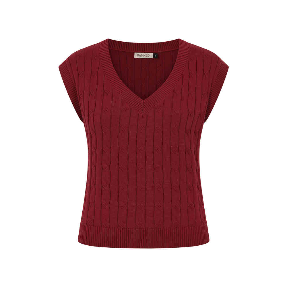Banned - Gina Knitted Waistcoat - Burgundy